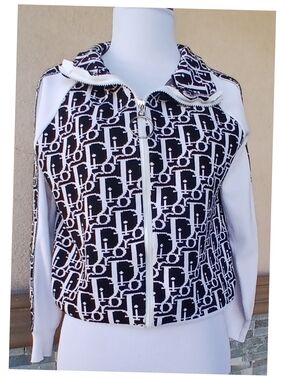 Monogram Zip-Front Jacket in Black & White Logo Dior